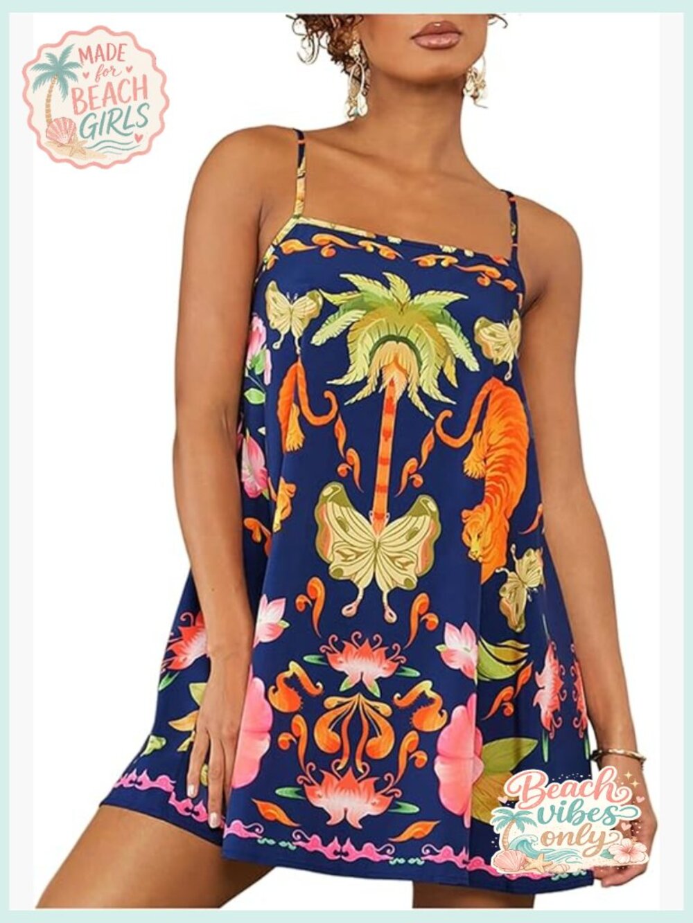 Tropical Sleeveless Cami Dress Loose Fit A-Line Mini Summer Vacation